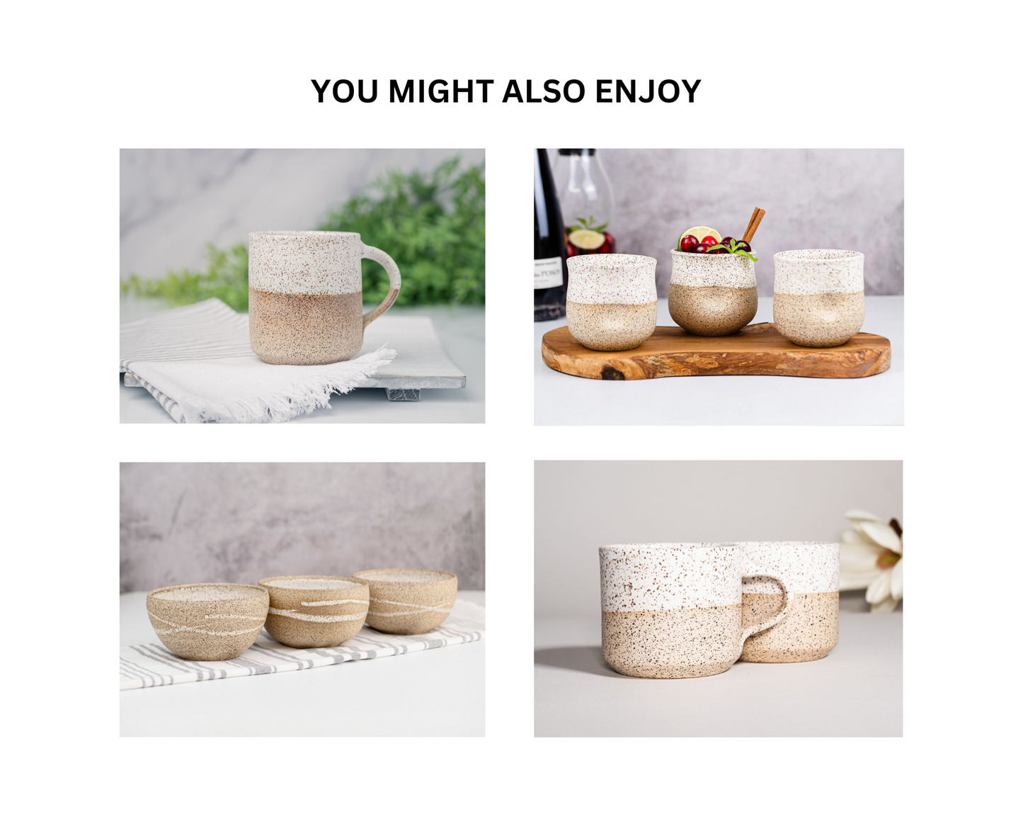 Small Ceramic Coffee Tea Mug Speckled White 8-10 oz Stoneware