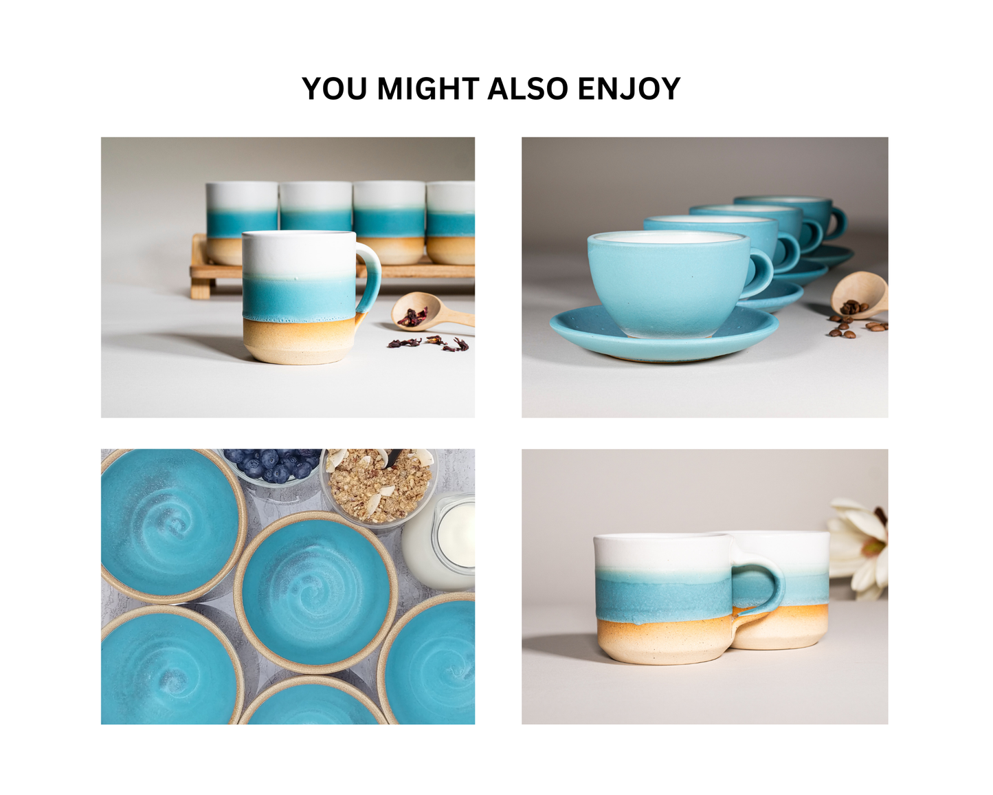 Smoothie Cup Turquoise White 14 oz Stoneware