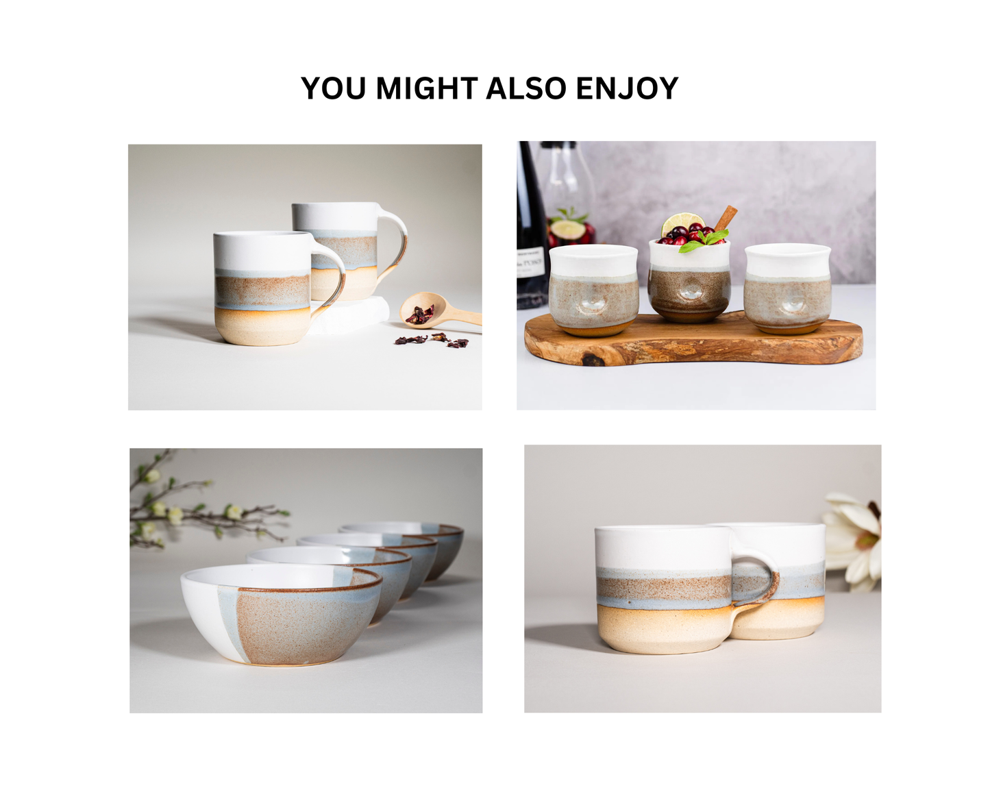 Smoothie Cup Brown Blue White 14 oz Stoneware