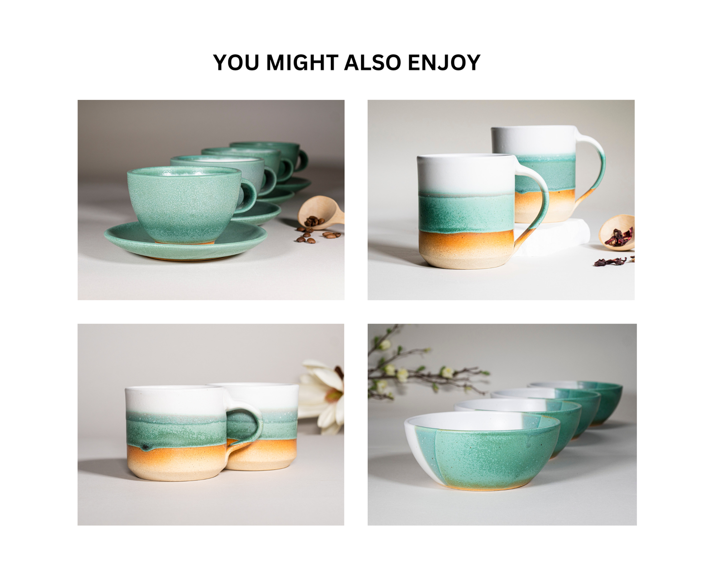 Smoothie Cup Green White 14 oz Stoneware