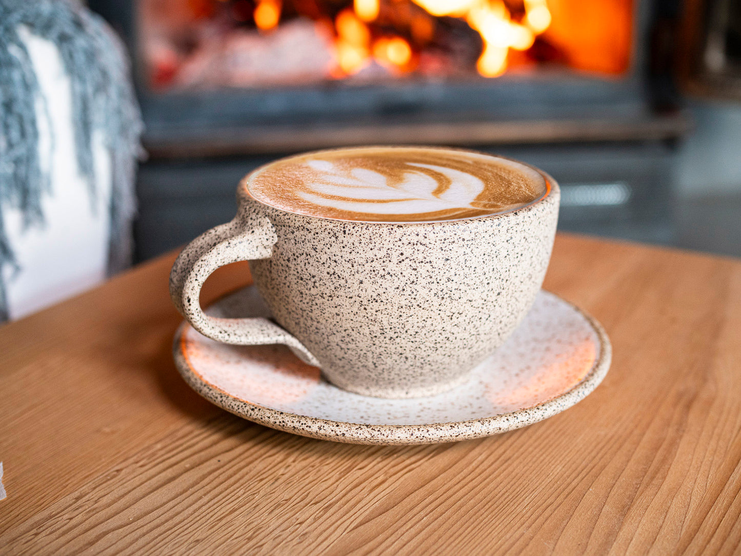 Cappuccino Cup, Latte Cup: Speckled/White, approximately 10-12 oz, Stoneware