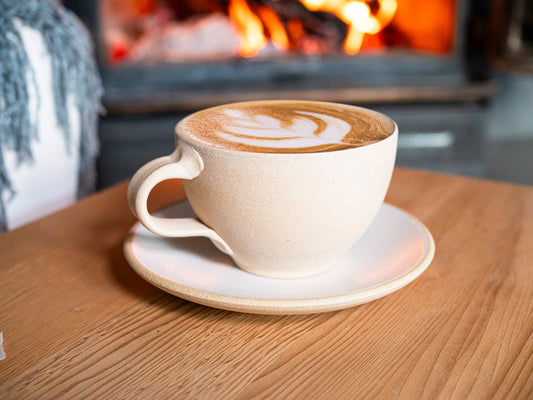 Cappuccino Cup, Latte Cup: Sandy/White, approximately 10 -12 oz, Stoneware