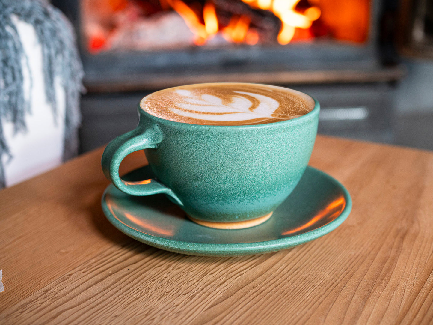 Cappuccino Cup, Latte Cup: Green/White, approximately 10 -12 oz, Stoneware