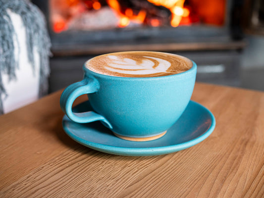 Cappuccino Cup, Latte Cup: Turquoise/White, approximately 10-12 oz, Stoneware