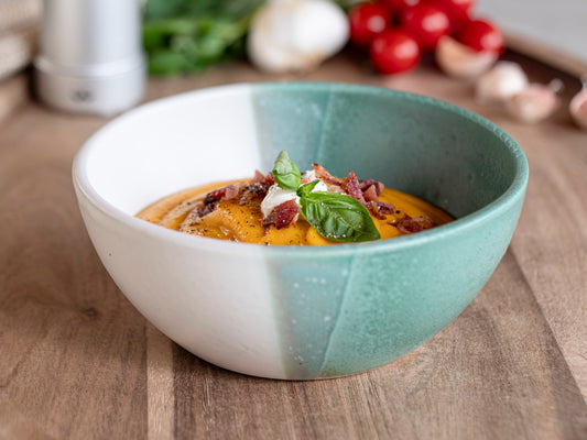 Breakfast Salad Soup Bowl Green White Stoneware Handmade