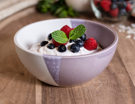 Breakfast Salad Soup Bowl Purple White Stoneware Handmade