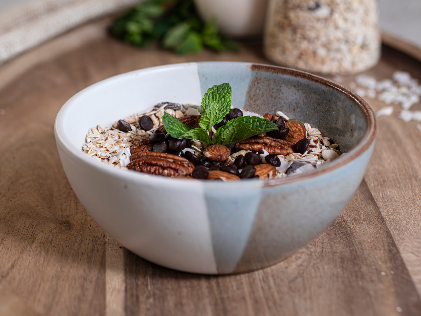 Breakfast Salad Soup Bowl Brown Blue White Stoneware Handmade