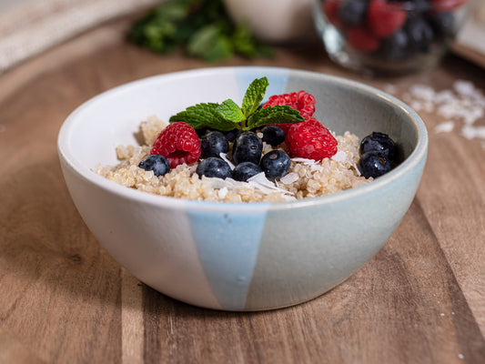 Breakfast Salad Soup Bowl Light Blue White Stoneware Handmade