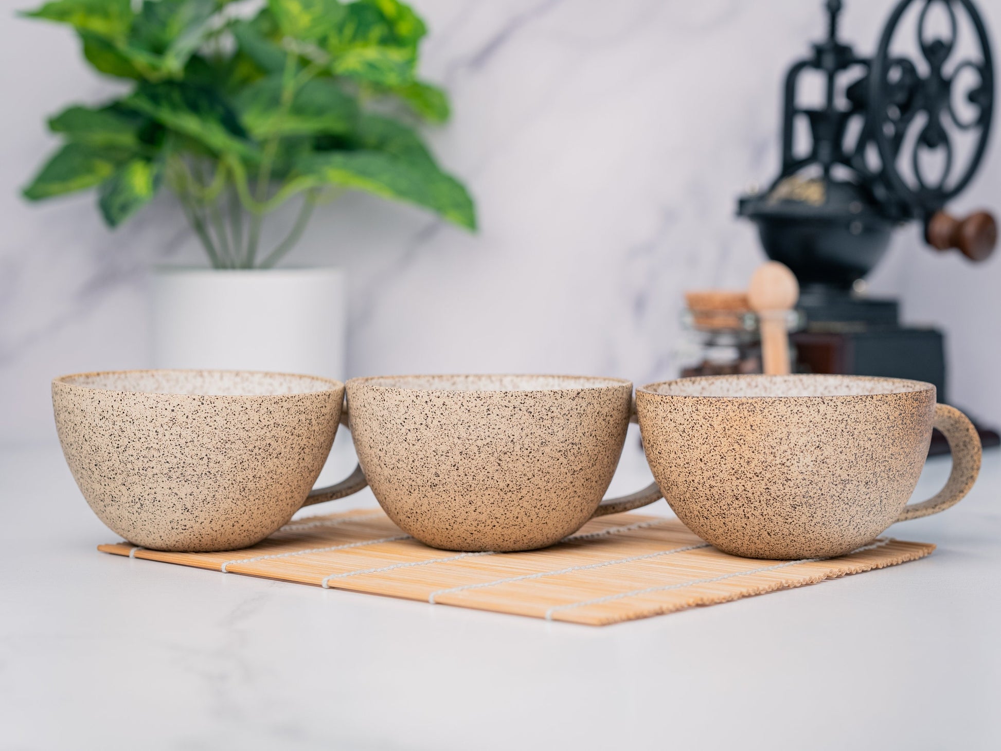 Cappuccino Cup, Latte Cup: White/Speckle, approximately 8 - 10 oz, Stoneware, Handmade