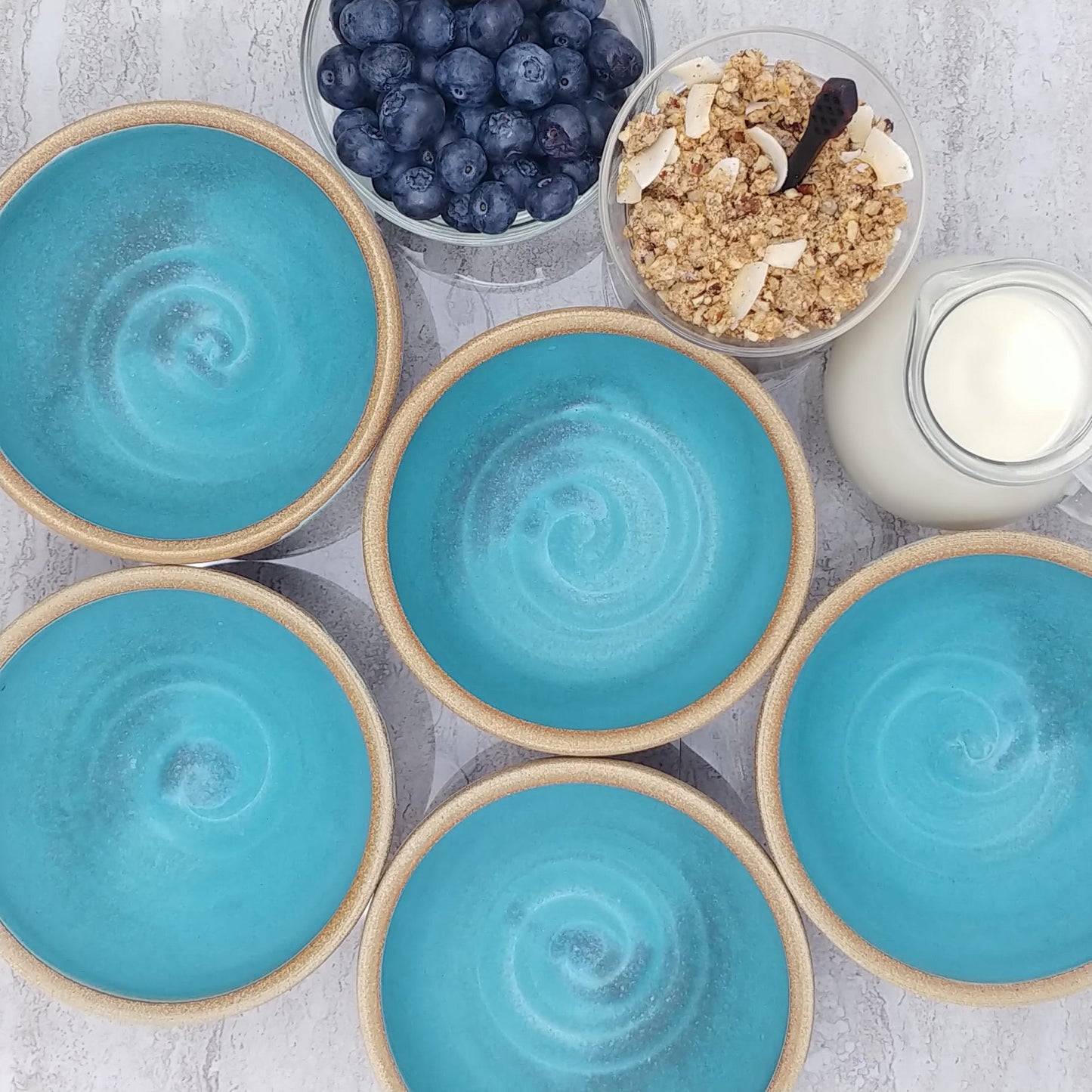 Breakfast Soup Salad Small Bowl: White/Turquoise, Stoneware, Handmade Aesthetic Modern Cereal Oatmeal Bowl Stoneware Decor Artisian Bowl