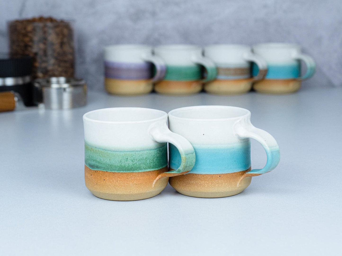 Handmade Ceramic Espresso Cup 4 Piece Set for Cortado Lover Gift Idea for Coffee Drinker Bar Decor Stoneware Ceramics Drinking Ware Set