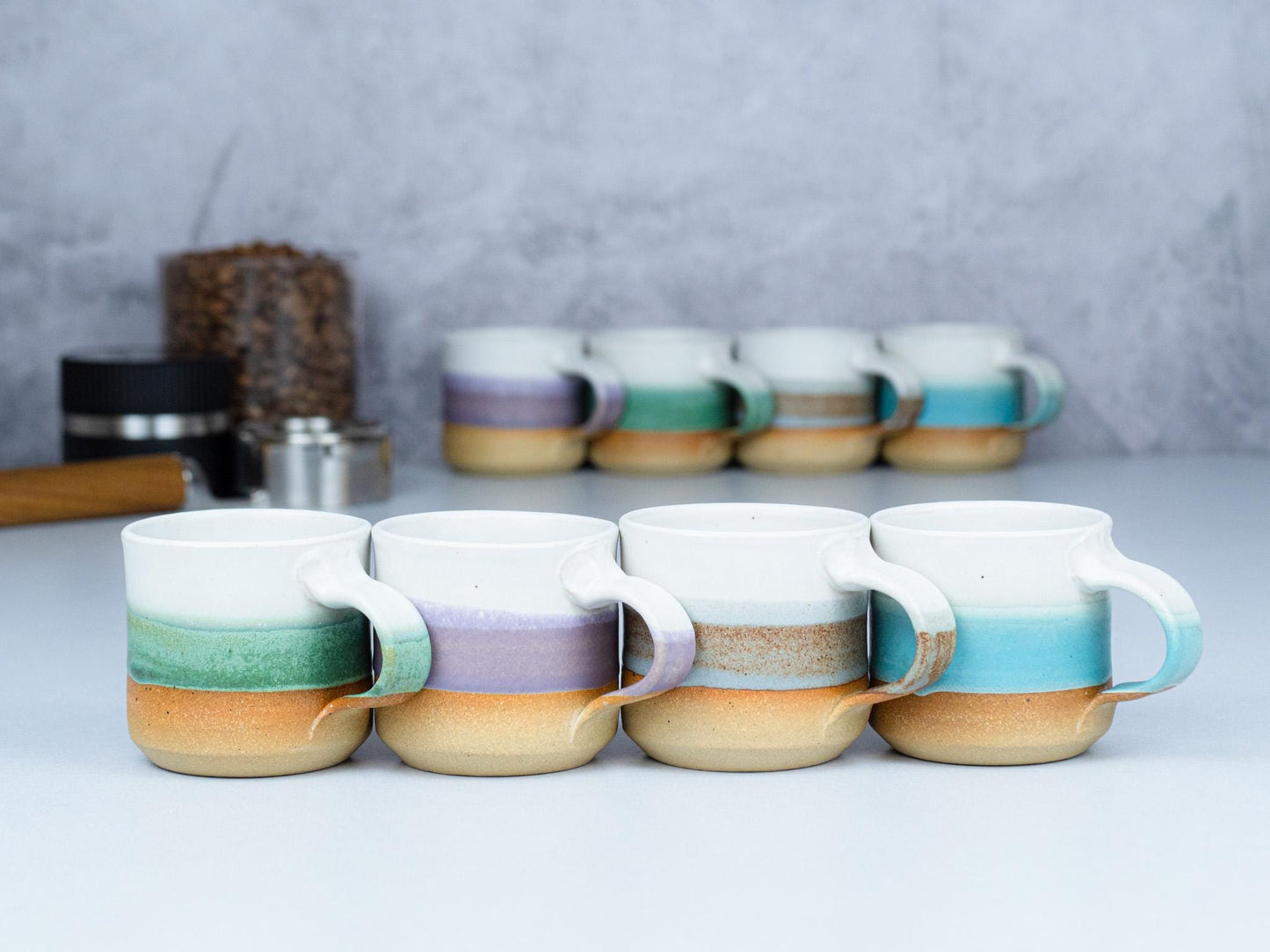 Handmade Ceramic Espresso Cup 4 Piece Set for Cortado Lover Gift Idea for Coffee Drinker Bar Decor Stoneware Ceramics Drinking Ware Set